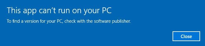 Windows 16bit setup error - This app can't run on your PC