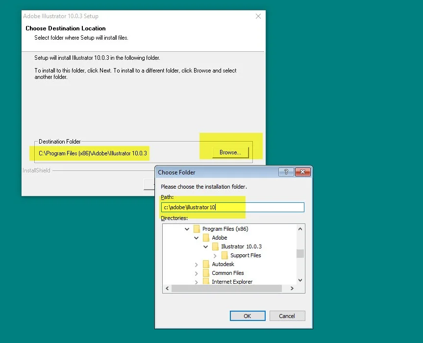 Adobe Illustrator 10 select folder