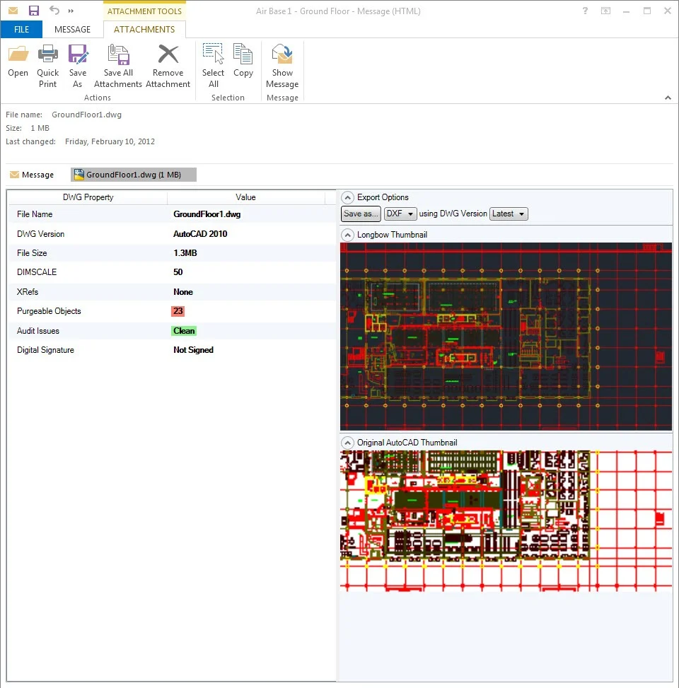 Preview DWG fiile inside of Outlook email