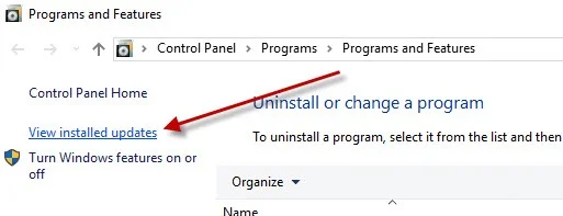 Go to View installed Updates