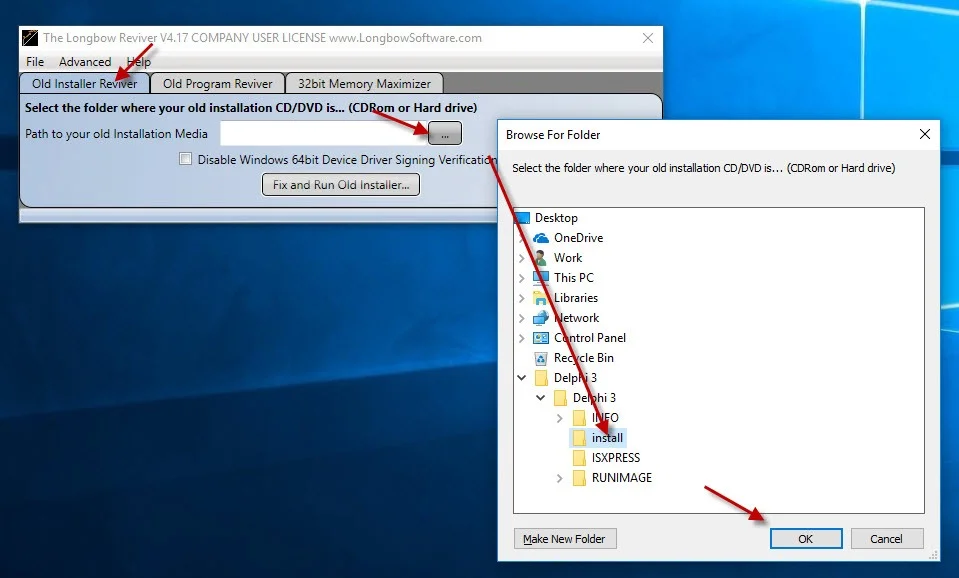 Selecting the Backup Copy of the Delphi 3 CD on your hard drive